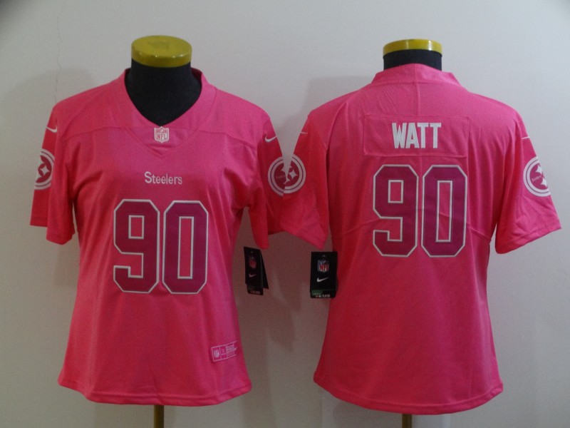 Women's Pittsburgh Steelers #90 T. J. Watt Pink Vapor Untouchable Limited Stitched NFL Jersey